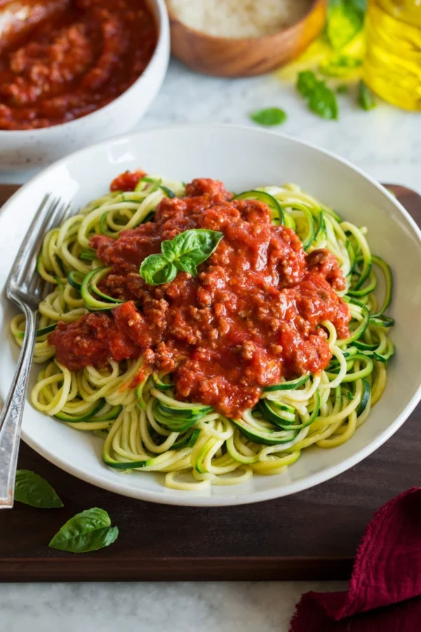 Turkey Basil Ghetti over Zoodles